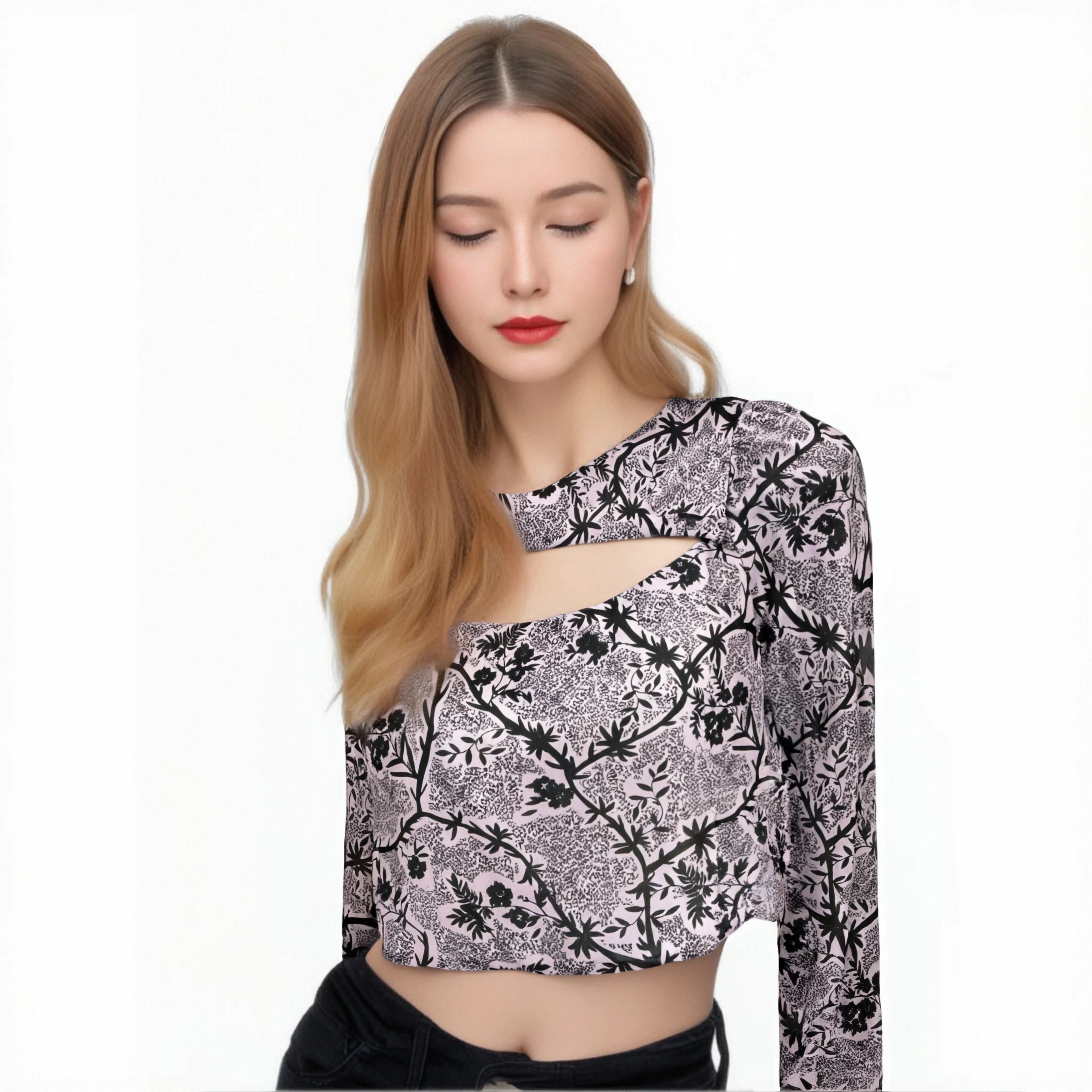 Printing High Quality Blouse Metrials Flower Blouse for Women Women's Evening Blouses