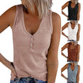 2021 Wholesale Summer Casual T-Shirt Top for Women Button Vest with V-Neck Solid Color Sleeveless Made of Knitted Fabric