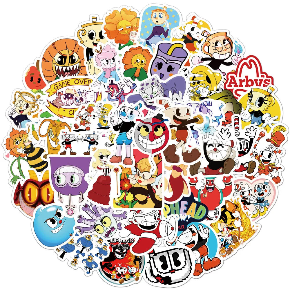 50Pcs Game Cuphead Decorative Stickers for Girl Kids Suitcase Laptop Bike Guitar Water Bottle Skateboard Vinyl PVC Decals