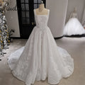 Ruolai QW02157 A-Line Straps Sleeveless Zipper Back Corset square Neck Lace Basque Waist Wedding Dress
