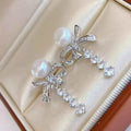 New Fairy Style Butterfly Ribbon Earrings with 6-7 mm Natural White Freshwater Pearls 6-7 mm Bread Freshwater Pearl Earrings