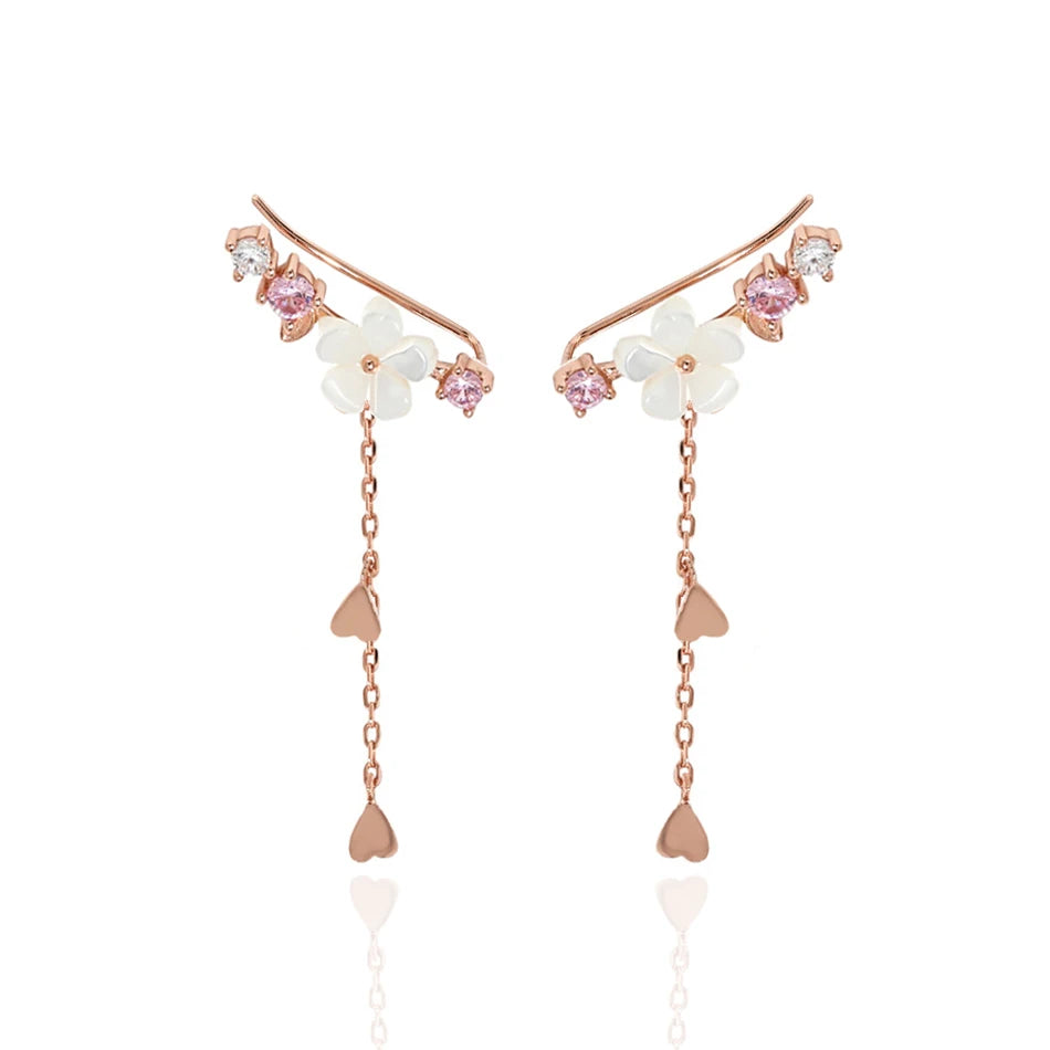 Sakura Flower Bridal Jewelry S925 Sterling Silver Cherry Blossom Earrings