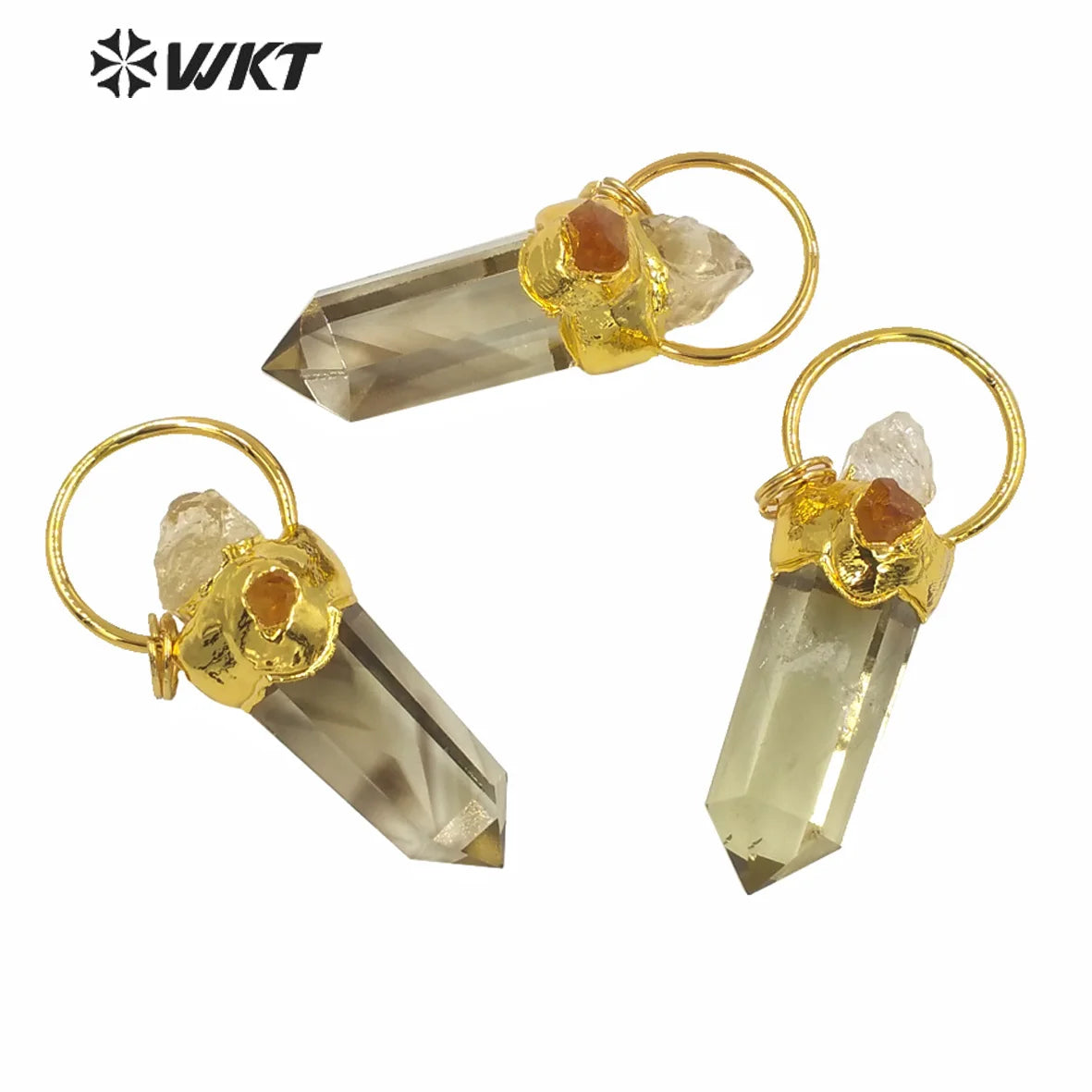 WT-P1581 Wholesale Gold Electroplated Yellow Citrine Quartz Point Pendant Women Fashion Gold Yellow Citrine Stone  Pendants