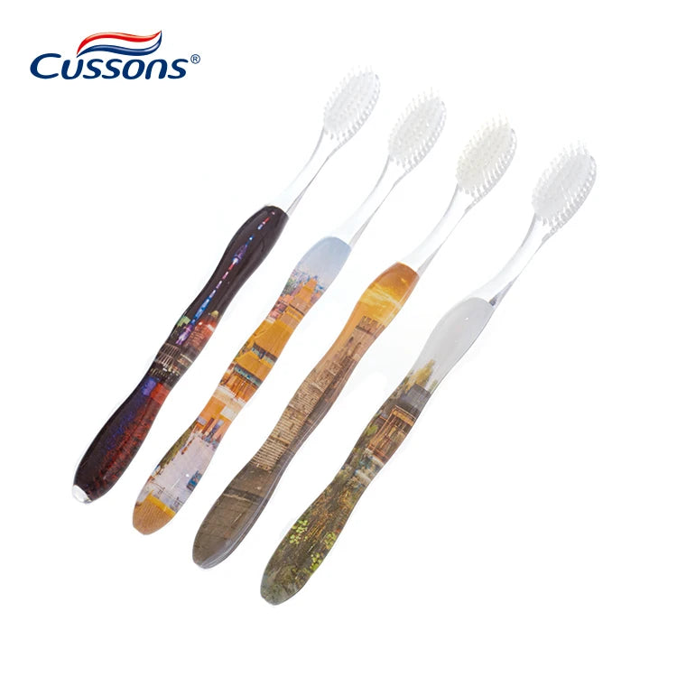 Transparent Adult Toothbrush with Landscape Print Soft Bristle Manual Toothbrush for Daily Oral Care Soft Toothbrush Oem