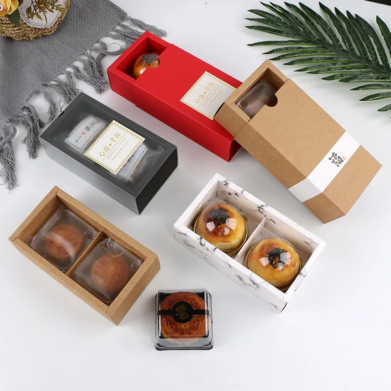 Wholesale 80g Frosted Transparent Souffl Snowflake Pastry Gift Box With Drawer Type Desserts Cupcake Paper Boxes