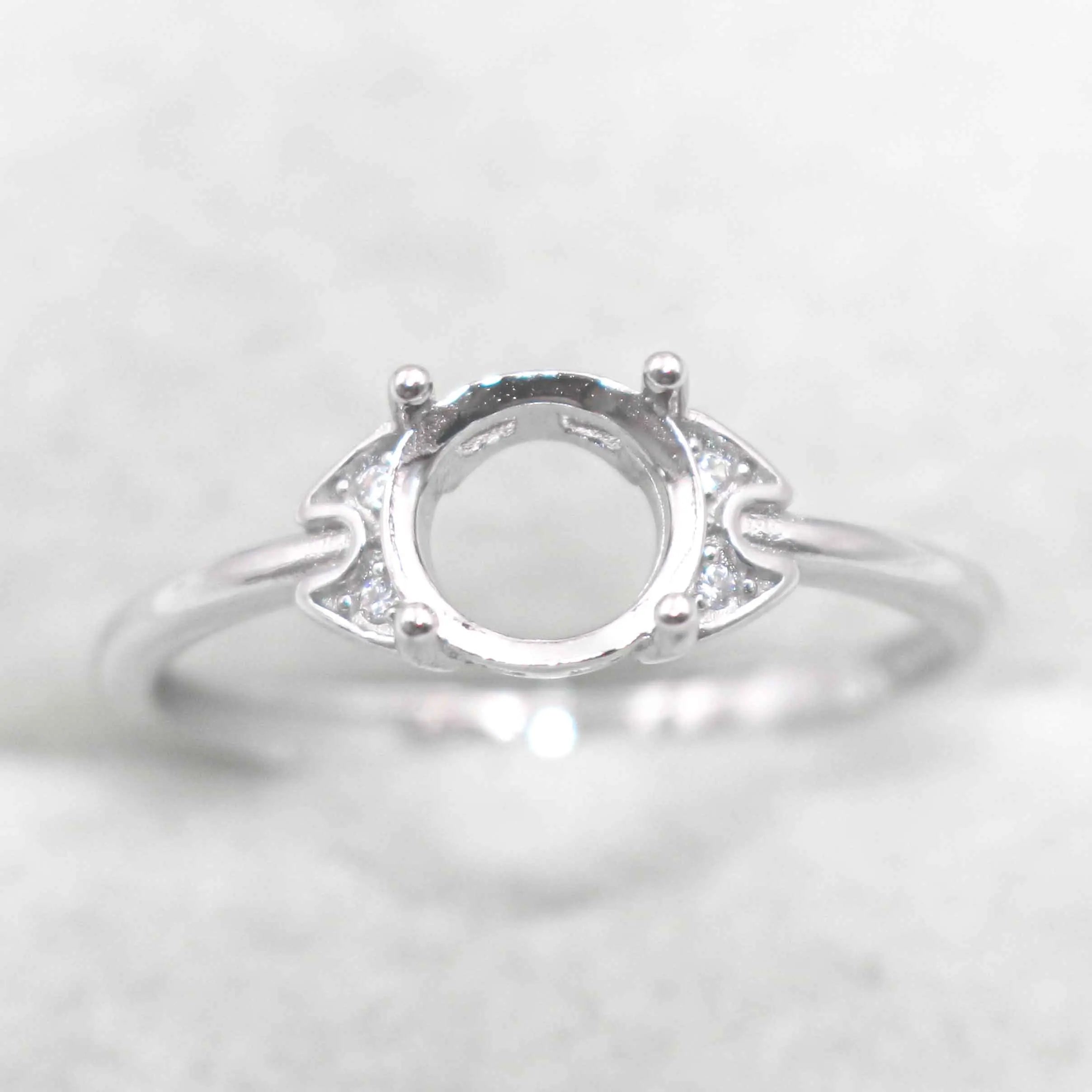Sterling Silver 7*7mm Semi Mount Ring Empty Frame Blank Support Claw Setting S925 Base Holder Without Center Stone for DIY Inlay