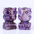 Wholesale Natural Dream Amethyst Owl on Books Standing Sculpture 3 Inch Hand Carved Crystal Craft for Graduation Gift