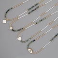 NN1146 Dainty Chic Tiny Gold Accents Natural African Turquoise Gemstone Shell Pearl Beaded Necklace Women's Choker for Ladies
