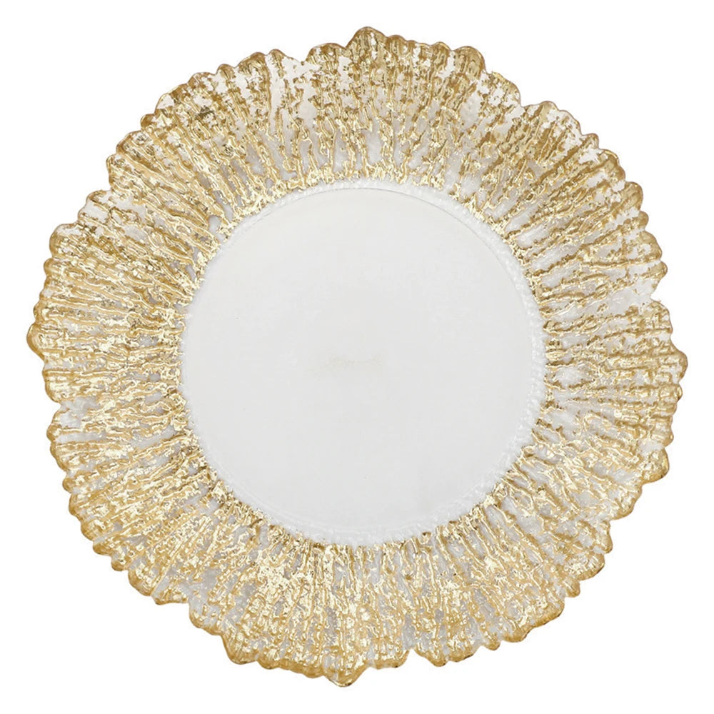 Wholesale Reusable 13"  Clear Acrylic Plastic Charger Plates with Gold Beaded Rim for Wedding Birthday Dinner Tableware Plates