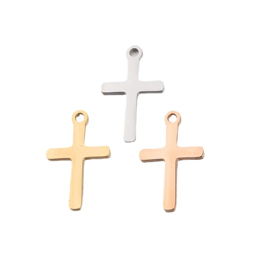 High Polished Stainless Steel Pendants Charms 12*20MM Gold Cross Pendant Religious Accessory