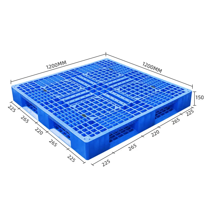 1200*1200*150MM Warehouse Large Stackable 4-Way Single Faced Slip Sheet Six Runner Mesh Euro Standard Blue Recycled Plastic