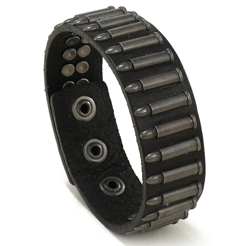 BINSHUO 2022 Wholesale Hip Hop Mens Jewelry Love Custom Friendship Bracelets Alloy Bullet Wide Leather Couples Bracelet