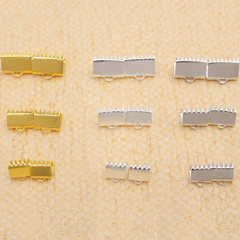 6/8/10mm Ribbon Crimp Ends 925 Sterling Silver Foldover End Pieces for Attaching Findings Ribbon Flat Leather Cord