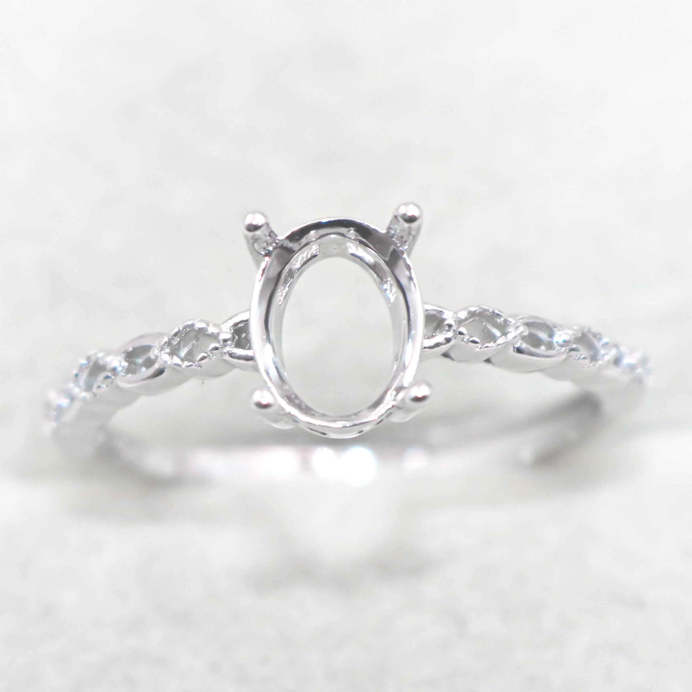 Semi Mount Ring 6*8mm Sterling Silver Empty Frame Blank Support Claws Setting S925 Base Hold Without Center Stone for DIY Inlay
