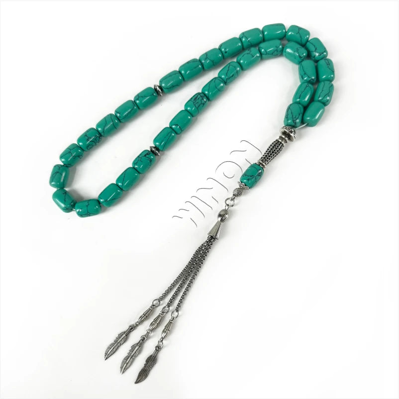 10*14mm 33 Turquoise Beads Stone Beaded Necklace Islamic Prayer Beads Muslim Rosary Tasbih Tesbih Arab Accessories