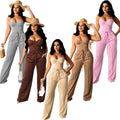 Summer Women Apparel Sleeveless Wide Leg Straight Joggers 2 Piece Crop Top Two Piece Pants Set