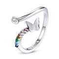 Bamoer 925 Sterling Silver Rainbow Butterfly Finger Ring Colorful Stone Adjustable Open Ring for Women Fashion Jewelry SCR730
