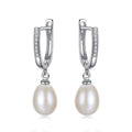 Daidan Earings Clip on Classic U-Shape Pearl Hoop Cubic Zirconia Sterling Silver Fresh Water Pearl Earrings