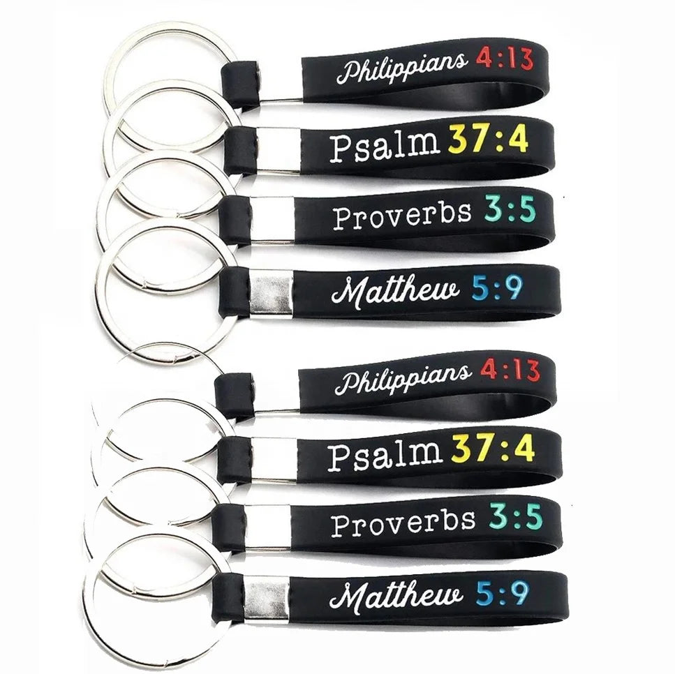 Ready to Ship Bible Scripture Colorful Keychain Psalm 37:4 Proverbs 3:5 Matthew 5:9 Christian for Men Women of Faith