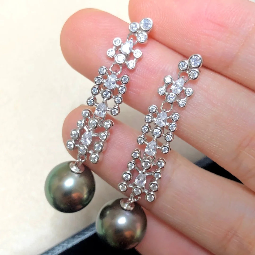 E2072 10-11mm DIY Natural Freshwater Pearl Charm Earrings Mounting Accessory 925 Sterling Silver Gold Plated  Jewelry for Women