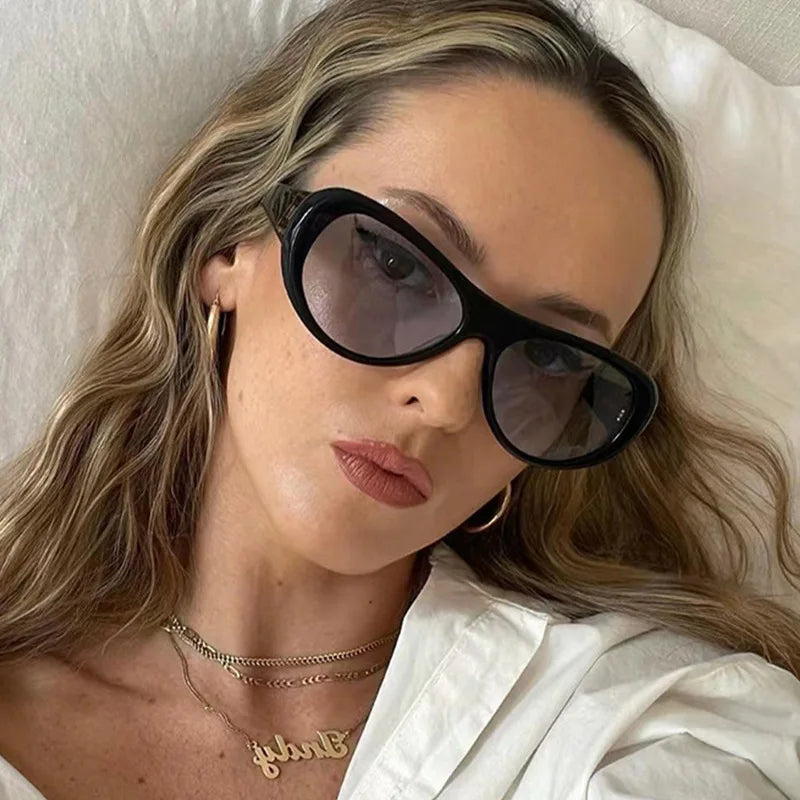 UNOC 2023 Trendy Cat Eye Large Frame Sunglasses Oval Shape Eyewear Shades Sun Glasses for Women Men Green PC Acrylic Wholesale