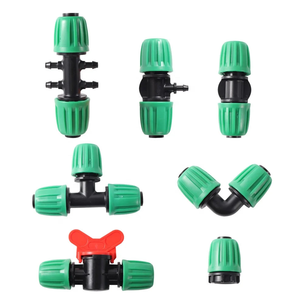 16mm PE Pipe Fittings Straight Elbow Tee Locked Drip Pipe Connector Garden Drip Irrigation System Joint
