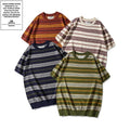Summer Colorful Stripe T Shirt for Male Female Knitted Soft T-Shirt Casual Lyocell Multi-Color Striped Breathable Loose Tee Top