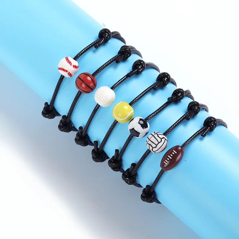 Fashion Sports Bracelets Baseball Softball Football Volleyball Golf Basketball Tennis Soccer Ball Beads Friendship Bracelet