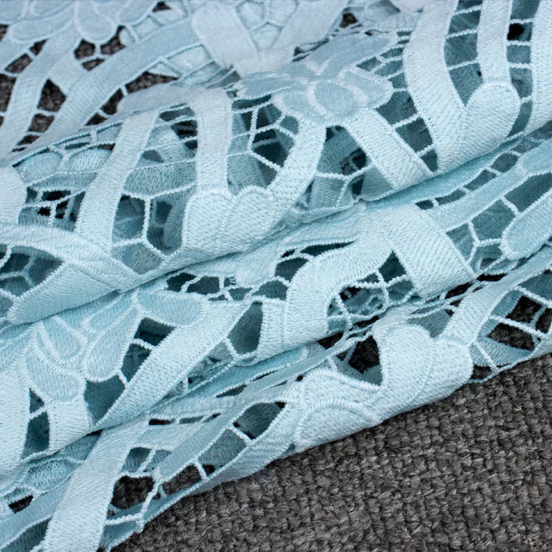 Classic Heavy Sky Blue Cord Embroidered Floral Fancy Dress Lace Fabric