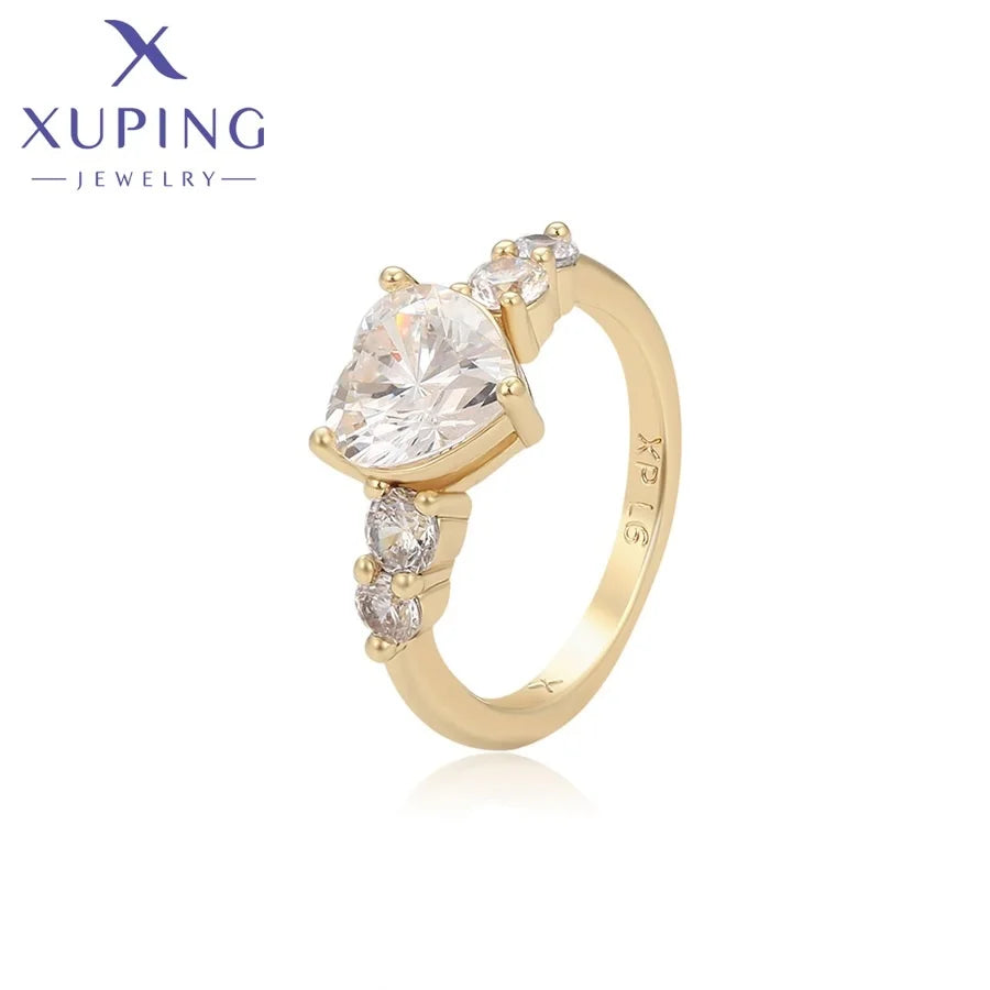 X001128482 Xuping Jewelry Women 14K Gold Plated Fashion Wedding Engagement Single Big Heart Rings for Her