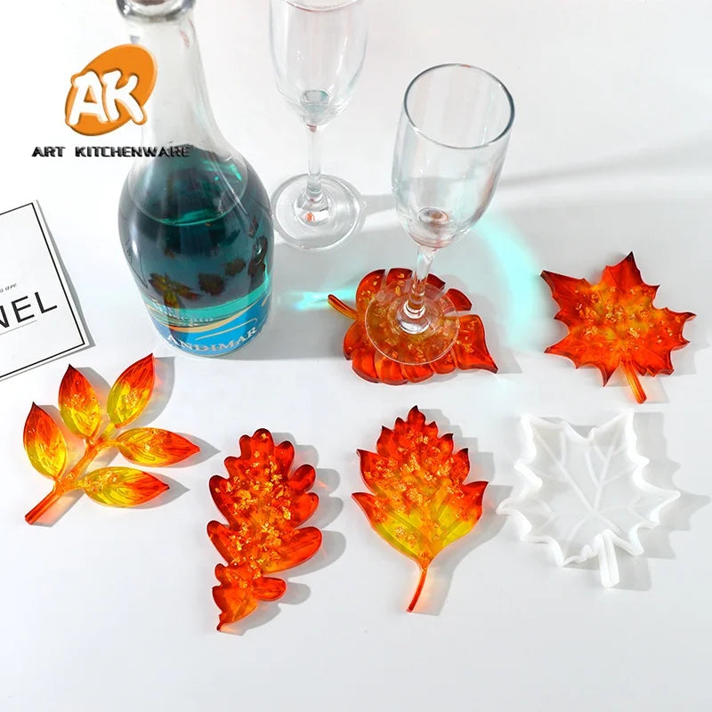AK Maple Leaf Silicone Molds Palm Epoxy Resin Molds Casting Coaster DIY Coasters Mould Jewelry Making Tools