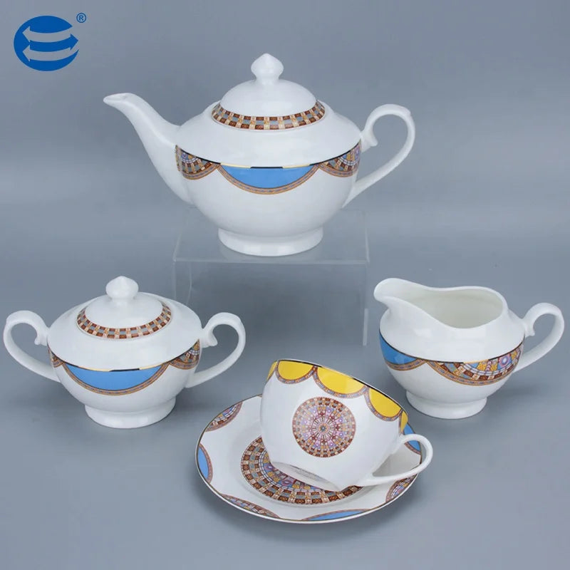 Excellent New Arrival Creative Customizable Eco-Friendly Ceramic Teapot with Marine Style Round Cup and Pot Set