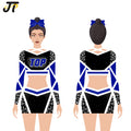 OEM T&J Brand Sexy Girls Cheerleading Uniforms XXXS Bling Heat-Transfer Printed Spandex 220g Wholesale Rhinestone Cheerleader