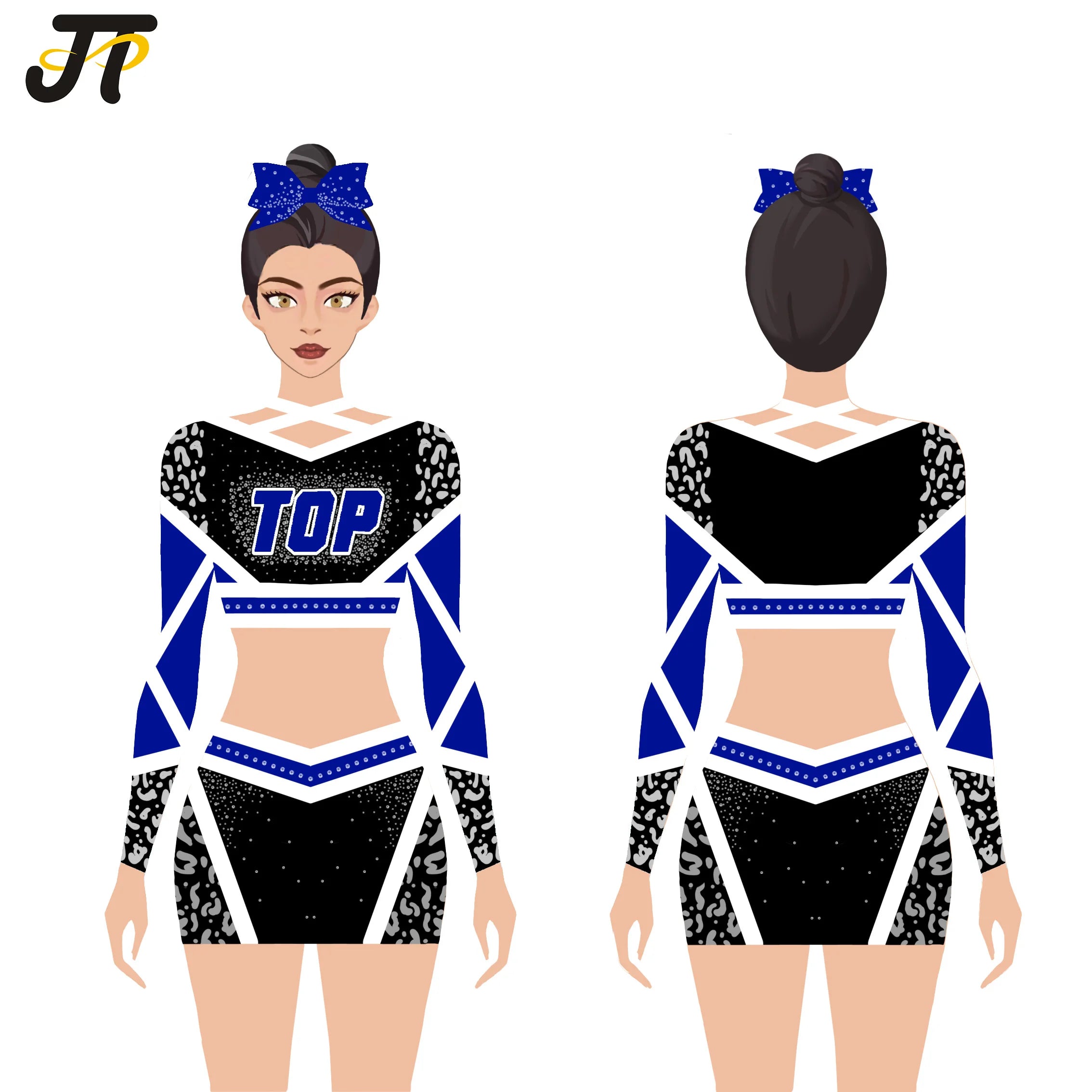 OEM T&J Brand Sexy Girls Cheerleading Uniforms XXXS Bling Heat-Transfer Printed Spandex 220g Wholesale Rhinestone Cheerleader