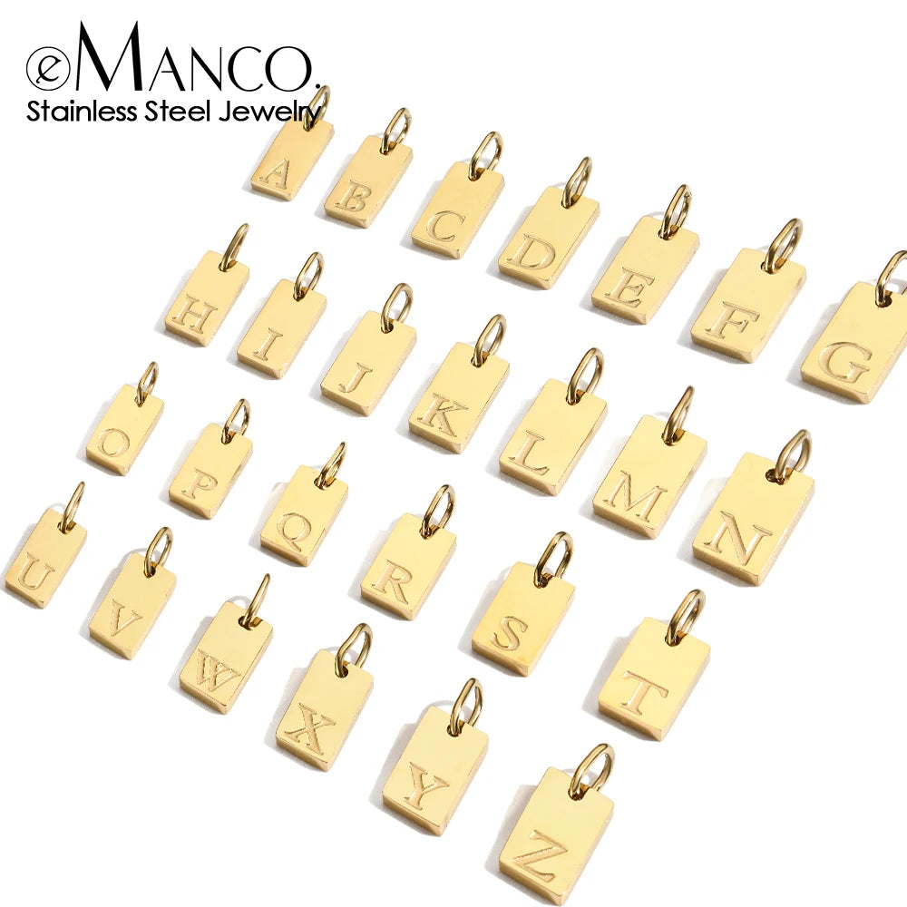 EManco Alphabet Charm Pendant for Necklaces Stainless Steel Jewelry DIY Engraved Lettering Accessories Women's Fashion Jewelry