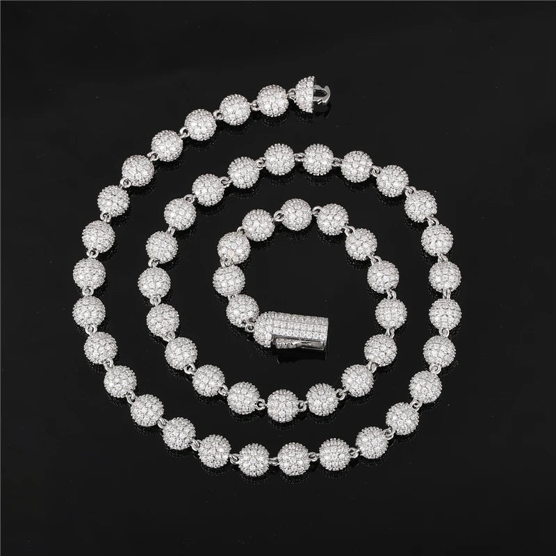 6mm 8mm 10mm Diamond Bead Chain Brass Iced Out CZ  Necklace Bracelet Hip Hop Jewelry Set