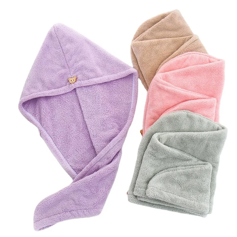 Hair Hat Cap Towel Quick Dry Hair Turban for Drying Curly Double Thickened Water Absorbent Coral Fleece Woven Plain Microfiber