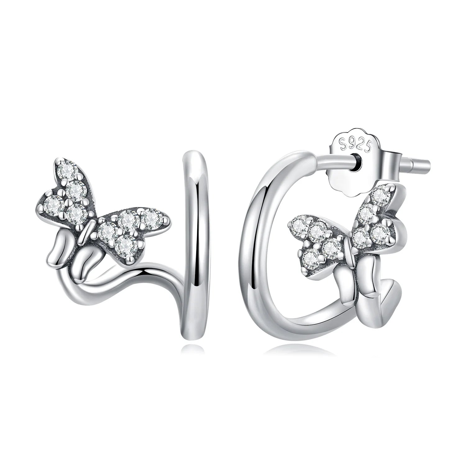 925 Sterling Silver Women's Fine Jewelry Fashionable Butterfly Stud Earrings with Geometric Design-SCE1481