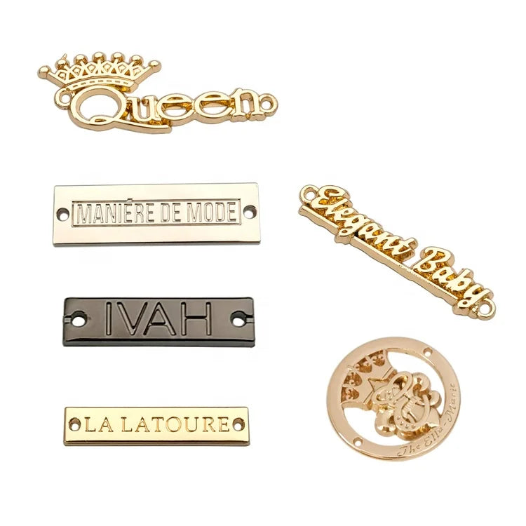KYW Custom Logo Metal Garment Tags Adhesive Sticker Design for Clothes Bags Shoes Exhibitions-Minimum Order 100 Pcs