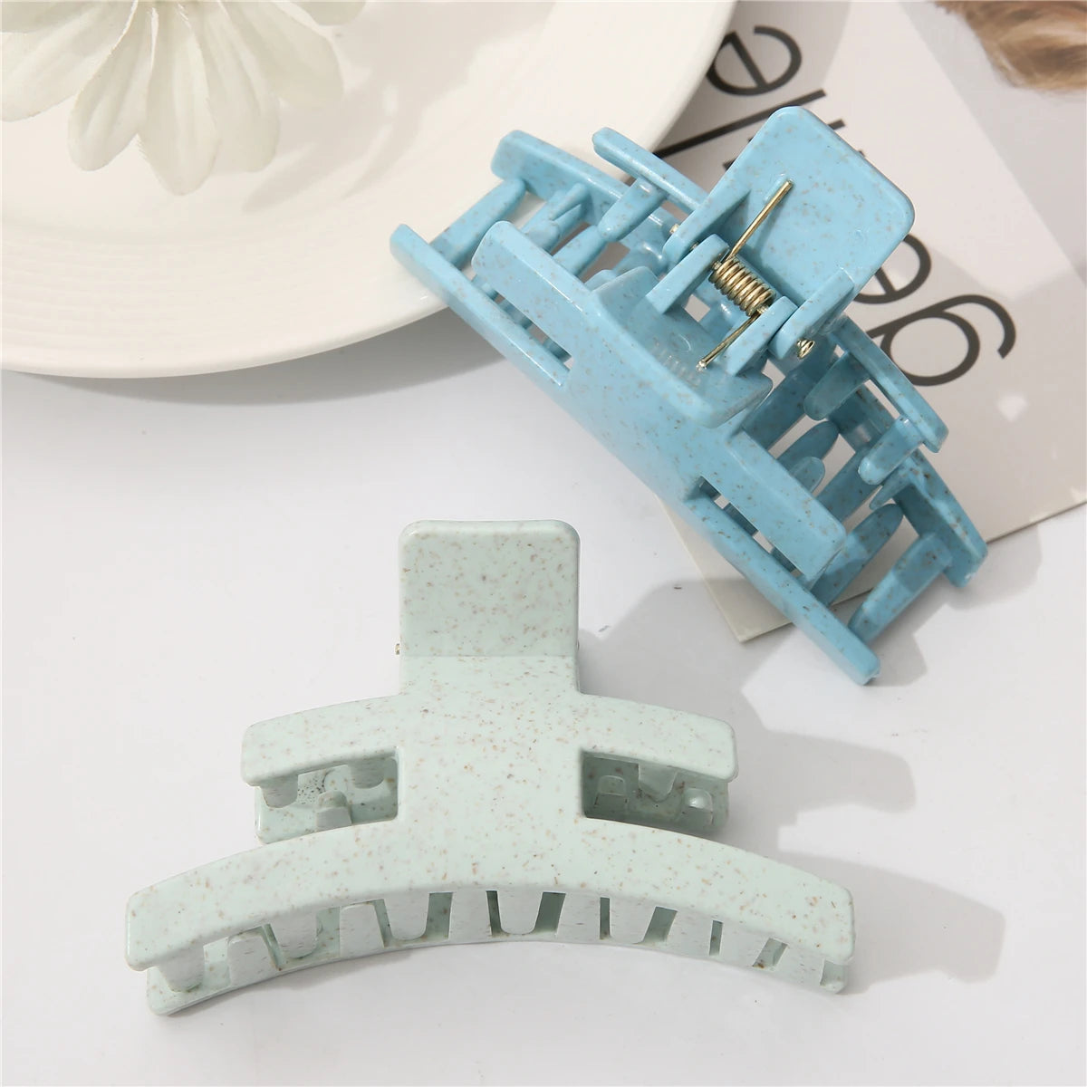 Eco-friendly Wheat Straw Hair Claw Clips 9cm Sustainable Rectangle Curved Hair Clips for Thick Hair Non-slip Matte Finish