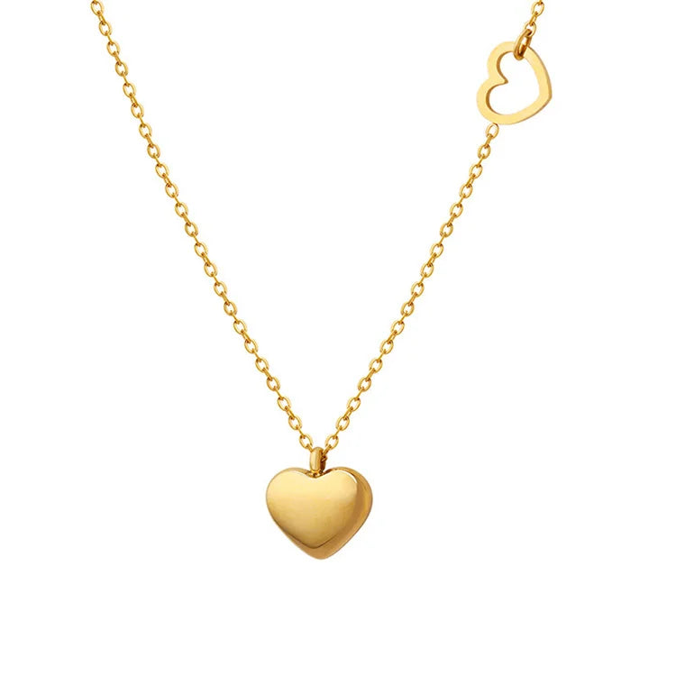 Ins Popular Gold Plated Choker Necklace Double Heart Pendant Necklace