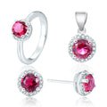 POLIVA Beautiful 925 Sterling Silver Jewelry Sets Aaa Crystal Rhodium Plating Round Ruby Jewelry Set