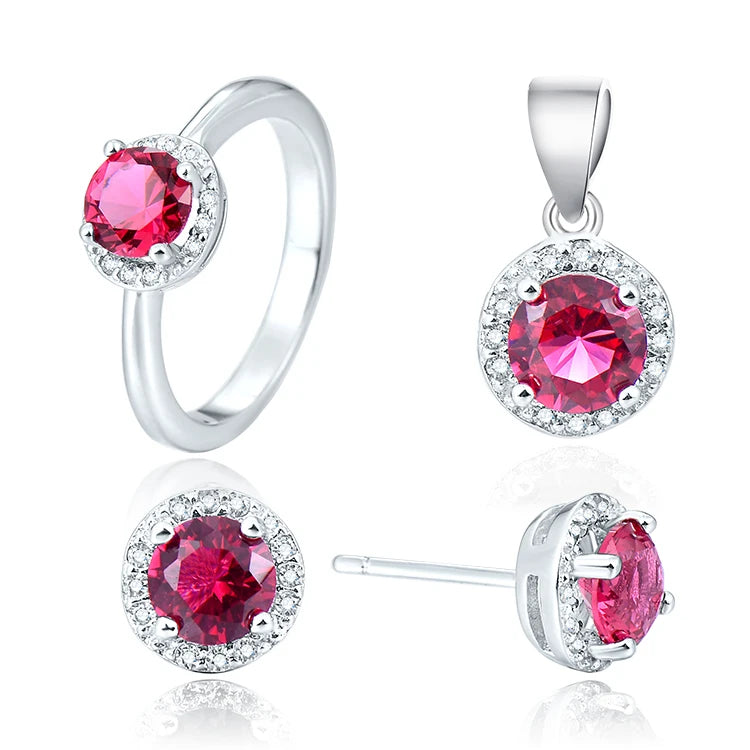 POLIVA Beautiful 925 Sterling Silver Jewelry Sets Aaa Crystal Rhodium Plating Round Ruby Jewelry Set