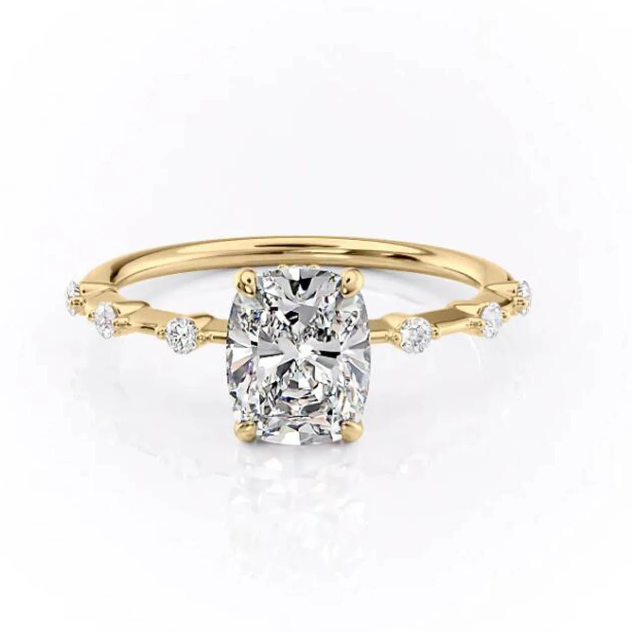 Custom Natural Dainty Solid 14k Yellow Gold Halo Brilliant Diamond Solitaire Wedding Engagement Ring for Women