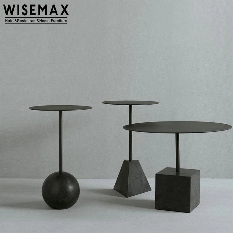 WISEMAX FURNITURE Italy Modern Design Living Room Sofas End Table Black Metal Top Round Side Table Small Sofa Corner Tea Table