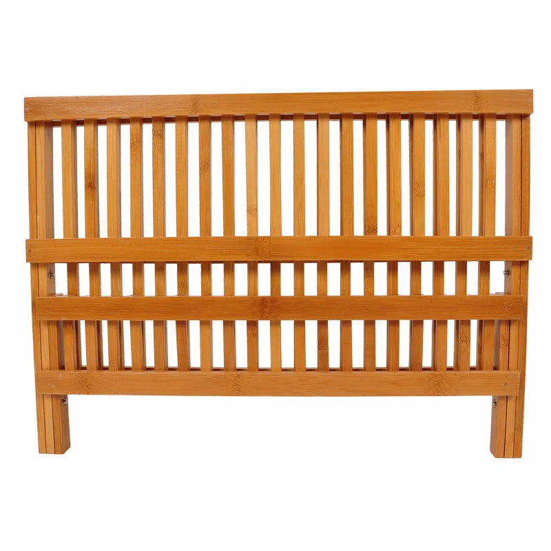 Kitchen Storage Bamboo 2 Tier Foldable Roll up Dish Drying Rack Bowl Dish Rack