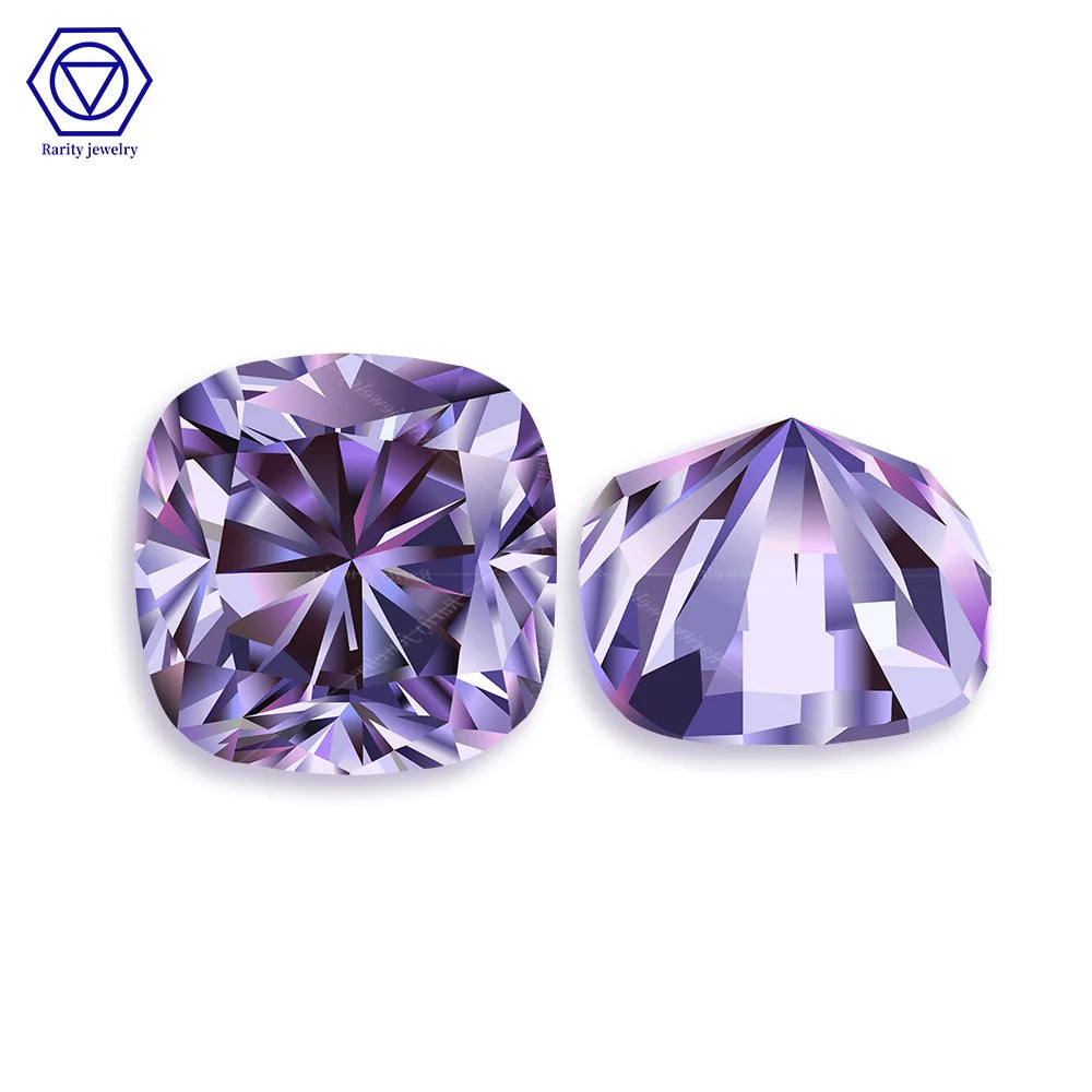 Rarity Cheapest Top Quality Cushion Cut Moissanite 1ct Purple Amethyst Lab Grown Loose Gemstone Diamond for Moissanite Jewelry
