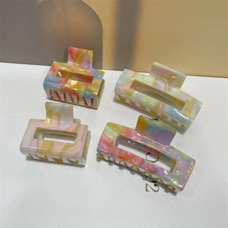 Wholesale Candy Color Hair Claw Clips Summer Dazzling square Hair Claw Customize logo Cellulose Acetate Hair Clip