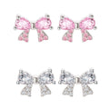 OAHLAN Fashion Jewelry Hypoallergenic Delicate Bow Shape S925 Sterling Silver Cubic Zirconia Stud Earrings for Women Girl Gift