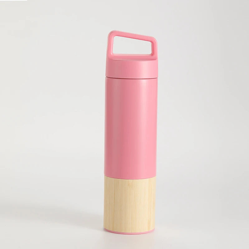 FX Factory 20oz Stainless Steel Vacuum Flask Coffee Milk Tea Cup Natural Bamboo Shell Wide Mouth Thermos Sport Bottle 12-24hr
